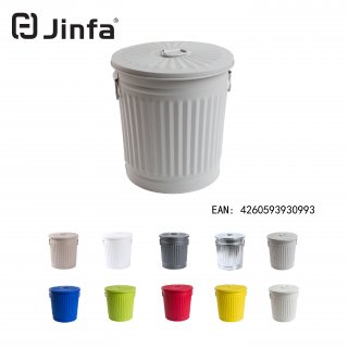 Jinfa | Cubo de basura de metal galvanizado con asas y tapa | Gris | Dimetro  42 cm - Altura 47,5 cm | Capacidad: 62 litros