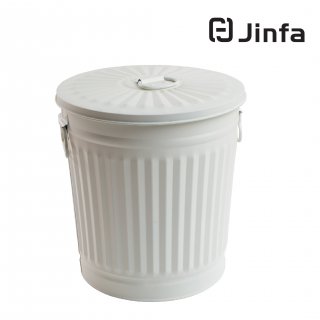 Jinfa® Mülleimer Vintage Metall Deckeleimer Mülltonne mit Tragegriffen Ascheeimer Wäschebehälter Cremeweiß 4 verschiedenen Größen