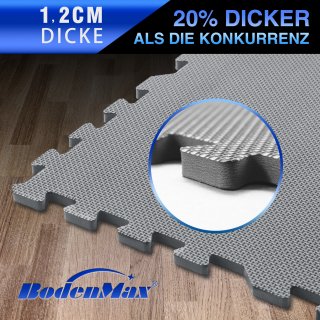 BodenMax Set Sportmatten + Antirutsch Pads | Fitnessmatte Poolunterlage Schutzmatte fr Fitnessraum extra dick [20% mehr Schutz] 58x58x1,2cm | schwarz und grau | 4, 12, 24, 36 Teile