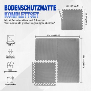 BodenMax Set Sportmatten + Antirutsch Pads | Fitnessmatte Poolunterlage Schutzmatte fr Fitnessraum extra dick [20% mehr Schutz] 58x58x1,2cm | schwarz und grau | 4, 12, 24, 36 Teile