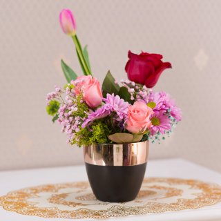 Jinfa 1 Keramik bertopf Blumentopf Ton Vase fr den Innenbereich | Mattschwarz mit goldenem Finish | Durchmesser 13,5 cm x h 13 cm