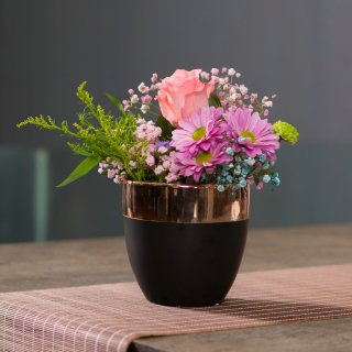 Jinfa 6er-Set Keramik Blumentpfe Ton Vase fr den Innenbereich | Mattschwarz mit goldenem Finish | Durchmesser 13,5 cm x H 13 cm