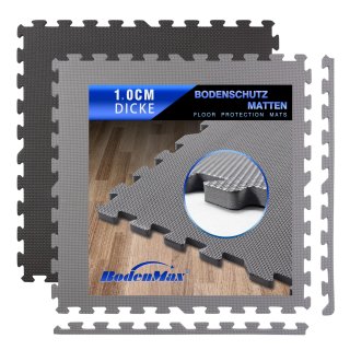 BodenMax Sportmatte Fitnessraum EVA Gymnastikmatte rutschfest Pool Unterlegmatte Bodenschutz dick | 58x58x1 cm grau | 24 St�ck
