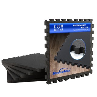BodenMax Schutzmatten Bodenschutzmatte Set Sportmatte Gymnastikmatte Puzzlematte Hantel Matte | 58x58x2.5 cm schwarz | 12 Stck