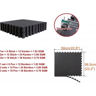 BodenMax Puzzle Matte Fitnessmatte Turnmatte Unterlegmatte Bodenmatte Trainingsmatte Gummimatte | 58x58x2.5 cm schwarz | 18 Stck