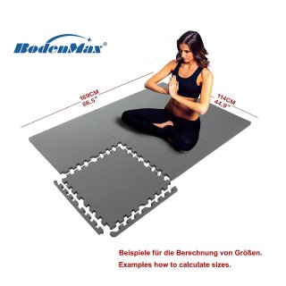 BodenMax Sportmatten rutschfeste Bodenschutz Fitness Bodenmatten Pool Unterlegmatte gross dick | 58x58x2.5 cm grau | 18 Stck