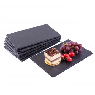 eGenuss 24er-Set Schieferplatten Dessertteller Sushi Geschirr schwarz Teller Schiefer Serviertablett 30x20 cm