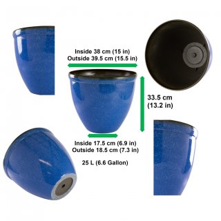 Jinfa Blumenkbel aus Kunststoff in glasierter Keramikoptik | Farbe: Marineblau | Design: Santorini |  39.5 cm x H 33.5 cm | 1 Stck