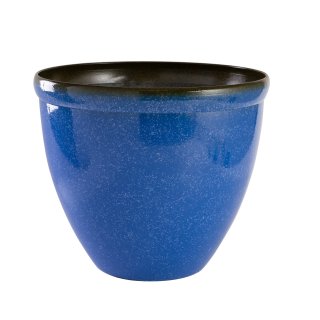 Jinfa Blumenkübel aus Kunststoff in glasierter Keramikoptik | Farbe: Marineblau | Design: Santorini | Ø 39.5 cm x H 33.5 cm