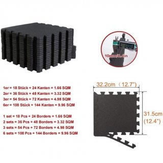 BodenMax® Schutzmatten Set 30x30cm mit 10 mm Stärke-  schwarz grau
