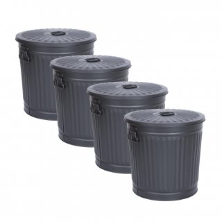 Jinfa 4er-Set Retrodesign Mlleimer mit Griffen und Deckel + 50 Mllbeutel | schwarz | 18L
