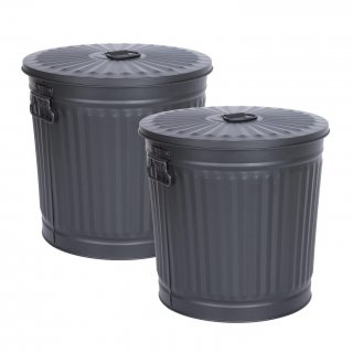 Jinfa 2er-Set Retrodesign Mlleimer mit Griffen und Deckel + 30 Mllbeutel | schwarz | 62L