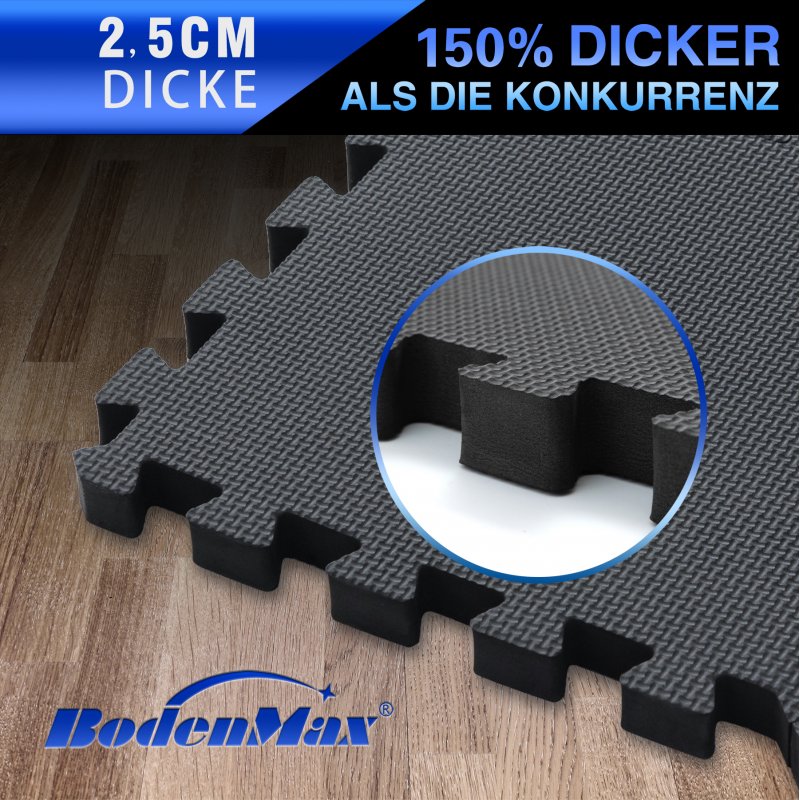 BodenMax® Schutzmatten Set 30x30cm mit 2.5 cm Stärke- schwarz grau
