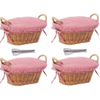 eGenuss 4 l�ndliche dicke Weide Brotk�rbe + 4 herausnehmbare Baumwolleinlagen + 4 atmungsaktive Baumwollkorbabdeckungen + 2 Edelstahlzangen | Rot