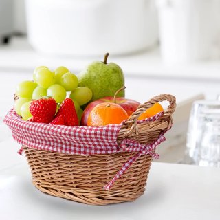 eGenuss 4 l�ndliche dicke Weide Brotk�rbe + 4 herausnehmbare Baumwolleinlagen + 4 atmungsaktive Baumwollkorbabdeckungen + 2 Edelstahlzangen | Rot