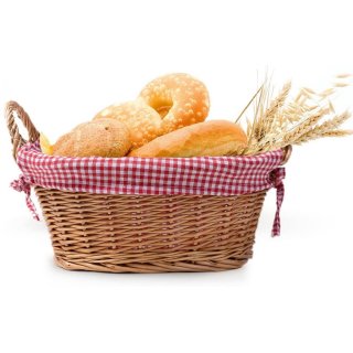 eGenuss 4 l�ndliche dicke Weide Brotk�rbe + 4 herausnehmbare Baumwolleinlagen + 4 atmungsaktive Baumwollkorbabdeckungen + 2 Edelstahlzangen | Rot