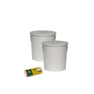 Jinfa 2er-Set Retrodesign Mlleimer mit Griffen und Deckel + 50 Mllbeutel | Grau| 18L