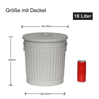 Jinfa 2er-Set Retrodesign Mlleimer mit Griffen und Deckel + 50 Mllbeutel | Grau| 18L