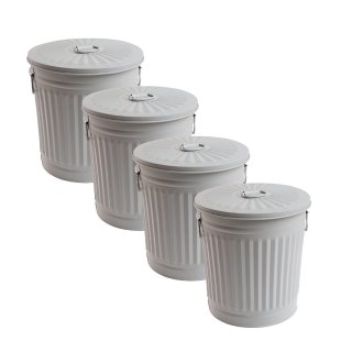 Jinfa 4er-Set Retrodesign Mlleimer mit Griffen und Deckel + 50 Mllbeutel | Grau| 18L