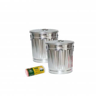 Jinfa 2er-Set Retrodesign Mlleimer mit Griffen und Deckel + 50 Mllbeutel | Zink| 18L