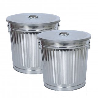 Jinfa 2er-Set Retrodesign Mlleimer mit Griffen und Deckel + 50 Mllbeutel | Zink| 18L
