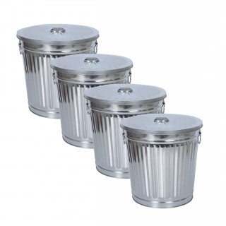 Jinfa 4er-Set Retrodesign M�lleimer mit Griffen und Deckel + 50 M�llbeutel | Zink| 18L