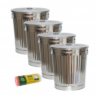 Jinfa 2er-Set Retrodesign Mlleimer mit Griffen und Deckel + 30 Mllbeutel | Zink| 62L
