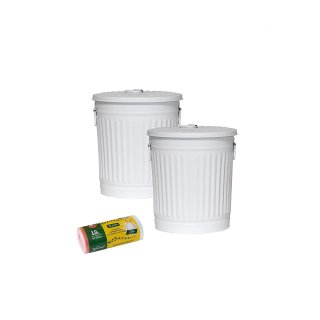 Jinfa 2er-Set Retrodesign Mlleimer mit Griffen und Deckel + 50 Mllbeutel | Mattwei| 18L
