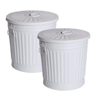 Jinfa 2er-Set Retrodesign Mlleimer mit Griffen und Deckel + 50 Mllbeutel | Mattwei| 18L