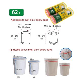 Jinfa 60 Mllbeutel mit Zugband | transparent | 69x85 cm | fr Jinfa Metalltonne 62 L