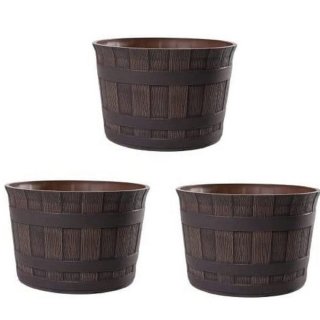 Jinfa 3er-Set Blumenkbel aus Kunststoff in Holzoptik | Farbe: Kastanie | Design: Barrique |  36 cm
