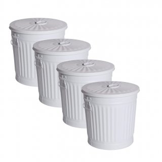Jinfa 4er-Set Retrodesign Mlleimer mit Griffen und Deckel + 30 Mllbeutel | Mattwei| 62L