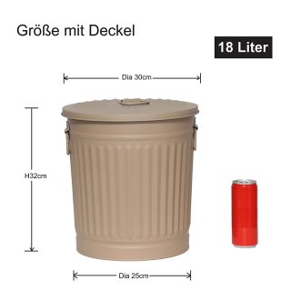 Jinfa 2er-Set Retrodesign Mlleimer mit Griffen und Deckel + 50 Mllbeutel | Beige | 18L