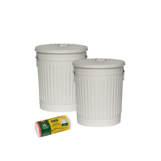 Jinfa 2er-Set Retrodesign Mlleimer mit Griffen und Deckel + 50 Mllbeutel | Cremewei | 18L