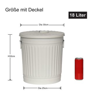 Jinfa 2er-Set Retrodesign Mlleimer mit Griffen und Deckel + 50 Mllbeutel | Cremewei | 18L