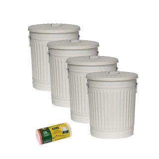 Jinfa 4er-Set Retrodesign Mlleimer mit Griffen und Deckel + 50 Mllbeutel | Cremewei | 18L