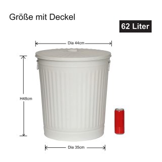 Jinfa 1 Retrodesign Metalleimer mit Griffen und Deckel + 30 Mllbeutel | Cremewei | 62L