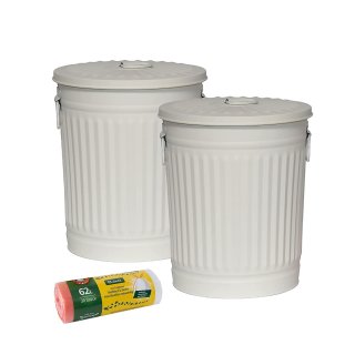 Jinfa 2er-Set Retrodesign Mlleimer mit Griffen und Deckel + 30 Mllbeutel | Cremewei | 62L