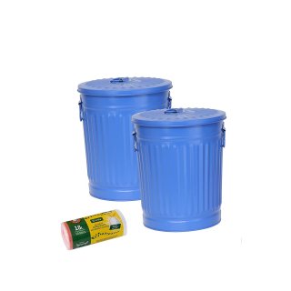 Jinfa 2er-Set Retrodesign Mlleimer mit Griffen und Deckel + 50 Mllbeutel | Blau | 18L