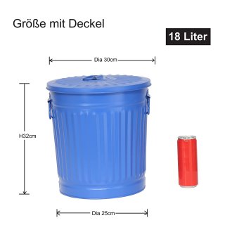 Jinfa 4er-Set Retrodesign Mlleimer mit Griffen und Deckel + 50 Mllbeutel | Blau | 18L