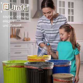 Jinfa 1 Retrodesign Metalleimer mit Griffen und Deckel + 30 Mllbeutel | Blau | 62L