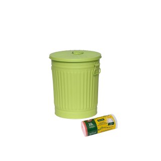 Jinfa 1 Retrodesign Metalleimer mit Griffen und Deckel + 50 Mllbeutel | Grn | 18L