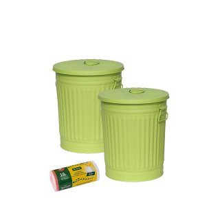 Jinfa 2er-Set Retrodesign Mlleimer mit Griffen und Deckel + 50 Mllbeutel | Grn | 18L