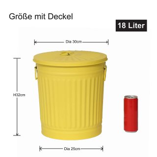 Jinfa 4er-Set Retrodesign Mlleimer mit Griffen und Deckel + 50 Mllbeutel | Gelb | 18L