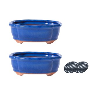 Jinfa | glasierten Keramik-Bonsai-Töpfen in Mix Form mit Entwässerungslöchern| Farbe Türkis,Blau