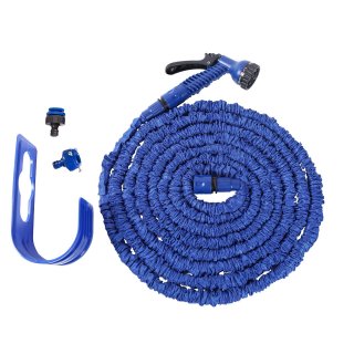 Jinfa 1 Flex Gartenschlauch mit Multifunktionsdüse und Zubehör | Blau | 15m