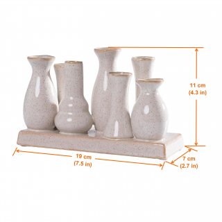 Jinfa 1 Set aus 7 kleinen Vasen auf festem Sockel | handgefertigte Blumenvasen Tischdeko | Antik-Wei