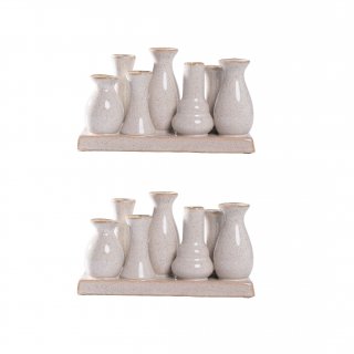 Jinfa 2 Set aus 7 kleinen Vasen auf festem Sockel | handgefertigte Blumenvasen Tischdeko | Antik-Wei