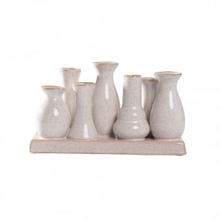 Jinfa 2 Set aus 7 kleinen Vasen auf festem Sockel | handgefertigte Blumenvasen Tischdeko | Antik-Wei