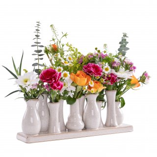 Jinfa 1 Set aus 10 kleinen Vasen auf festem Sockel | handgefertigte Blumenvasen Tischdeko | Antik-Wei